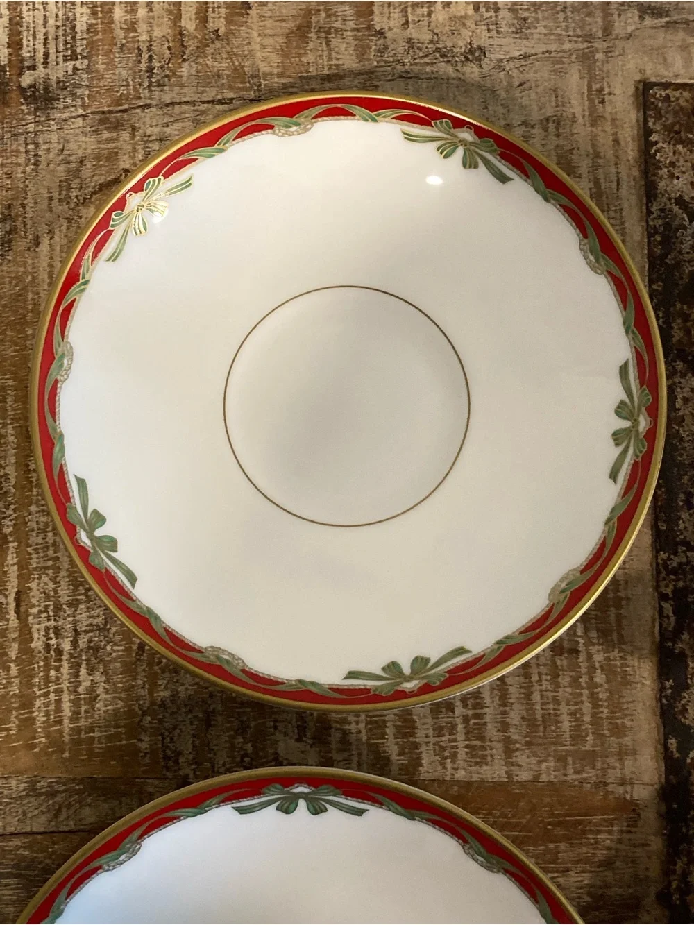 4 Saucers Waterford Fine China Holiday Ribbons Christmas